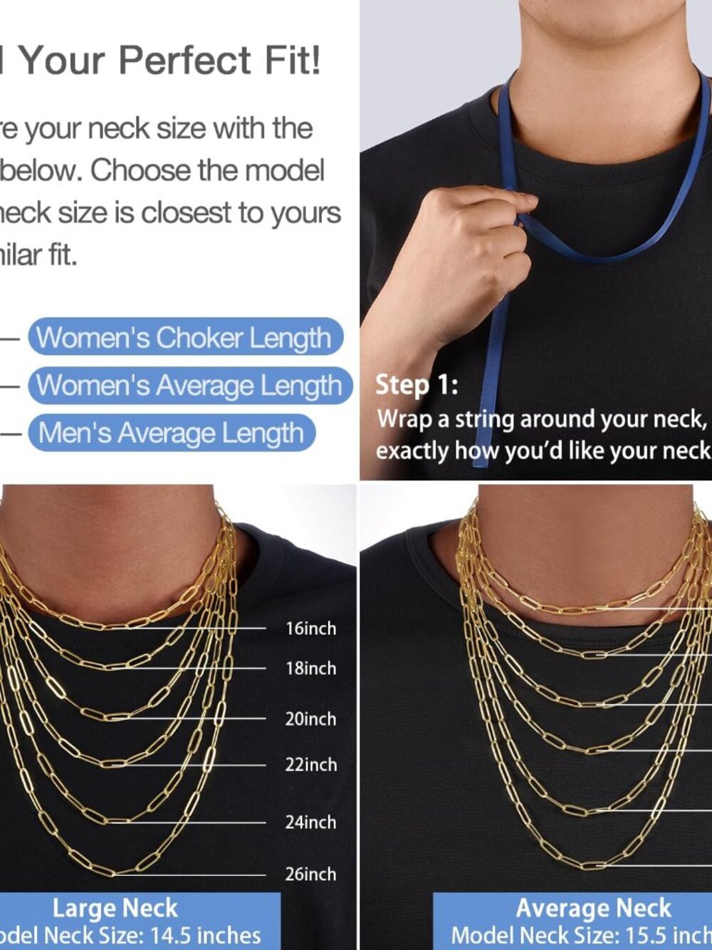 14K Gold Plated 925 Sterling Silver Paperclip Chain Necklace for Women, 4mm 5mm - Picture 3 of 5